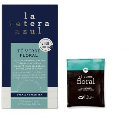 La Tetera Azul® | Tè Verde Arancia e Rosa | Tè Verde Aroma Floreale Astuccio Ho.Re.Ca. | Infusione di Tè Verde, Fiori Arancia e Rosa - 30 Filtri (54 Gr)