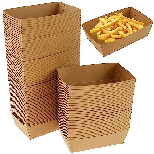 Gatphy 100 Pièces Barquettes Jetables Brunes Recyclables - Plateau pour Collations, Frites, Salade, Sushis, Gâteau (13x8x4cm)