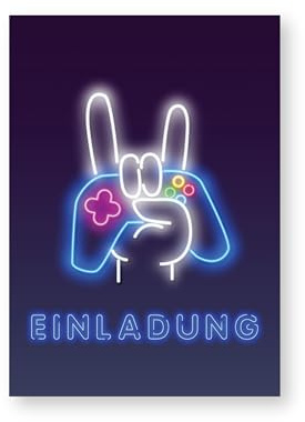 Friendly Fox 12 Gaming Einladung, Einladungskarten Kindergeburtstag Junge Gamer Geburtstagseinladungen Spieleabend Zocker Party LAN