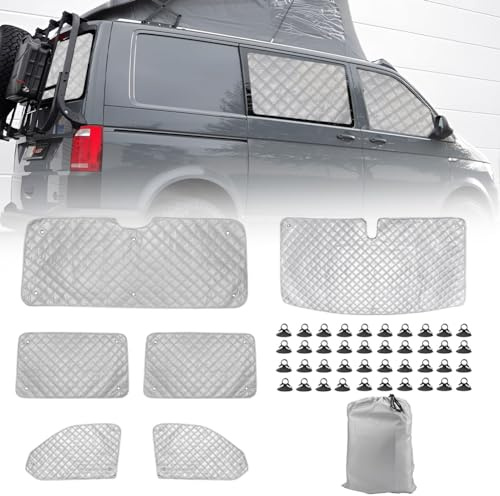 Sonnenschutz Auto Frontscheibe Ersatz für VW T5 T6 Kombi, Thermomatte | 6PCS Verdunkelung Windschutzscheiben Schutz Set, Internes Thermisches Jalousie Fenster Set mit Aufbewahrungsbeutel