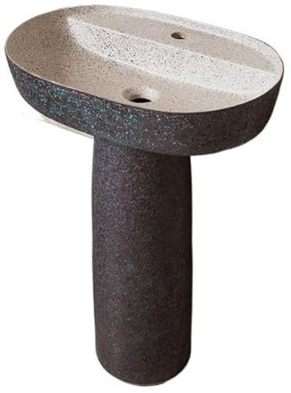 Standwaschbecken Keramik-Waschbecken mit Sockel, 2-teiliges Waschbecken auf dem Boden, mattiertes Badezimmerwaschbecken im Industriestil mit einzelnem Hahnloch Standwaschbecken für Badezimmer(001)
