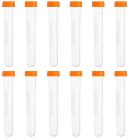 PATIKIL 15ML Tubes En Plastique À Centrifuger, 30 Pièces Tube À Centrifuger À Fond Rond Avec Bouchons À Vis Et Graduations Zone D'écriture Pour Liquide De Laboratoire, Orange
