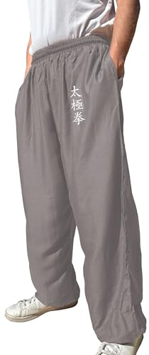 TAO MARTIAL Kung Fu byxor stil Tai Chi och Wing Chun byxor med lösa fickor i viskos, V3, Tai Ji grå, S (155-165cm)