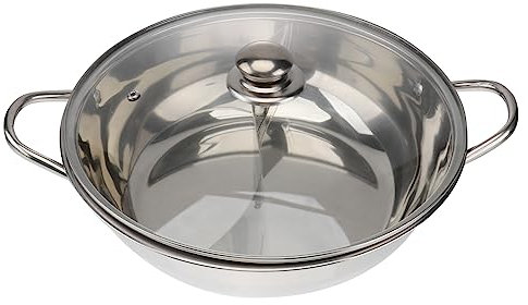 COLLBATH 304 Stainless Steel Induction Cooker Pot Dual Hot Pot Cookware Divider and Lid 32cm Suitable for Home Use