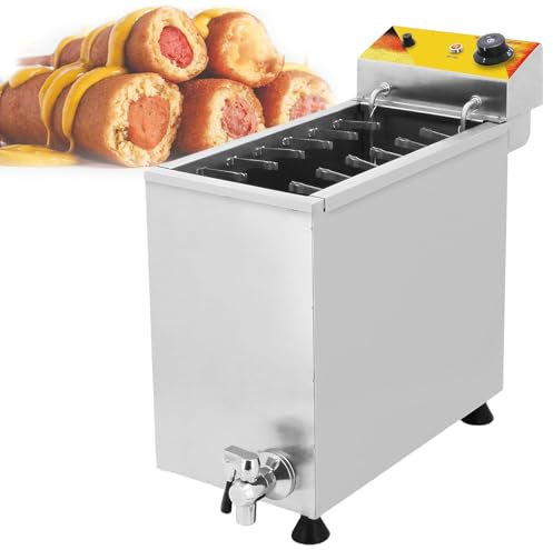3KW Electric Deep Fryer, 25L/6.6GAL Commercial Corn Dog Fryer, Stainless Steel Cheese Dog Fryer, Hot Dog Sticks Frying Machine, 12 Hooks Sausage Stove,110V