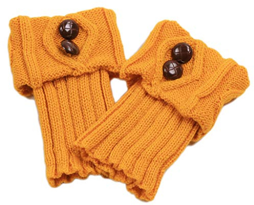 HINAYOSAN Beinstulpen für Damen und Mädchen, kurze Knöpfe, Beinstulpen, Winter, Herbst, Häkeln, gestrickt, warme Stiefelstulpen, einfarbig, elastische Socken-Topper, gelb, 38