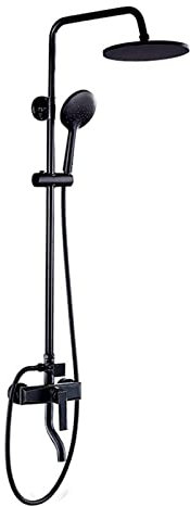 Antique Brass Shower System, Black Wall Mounted Shower Set with Round Overhead Shower Head Bath Tap, Traditional Shower Mixer Set for Bathroom Hotel Gym,B