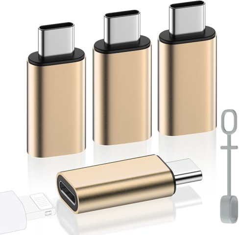 MoKo 4 Pack Lightning Female to USB C Male Adapter,USB-C Lightning Adapter for iPhone Air 17 16 15 Pro Max Plus, iPad Pro/Air, Galaxy,iPhone to USB C Adapter for Data Sync, NOT for Audio/OTG, Gold