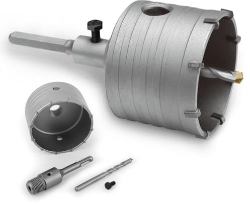 Foret à scie cloche en carbure, scie cloche de 100 mm avec tige de poignée ronde de 110 mm, adaptateur SDS Plus, kit de scie cloche à pointes en tungstène, foret à percussion, coupe-trou pour maçonn