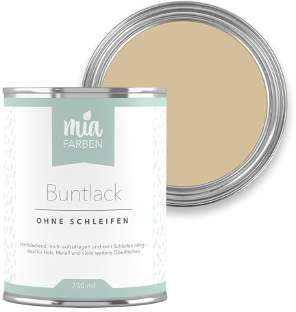 miafarben Buntlack ohne schleifen 750ml, Möbelfarbe, Möbellack für Holz, Metall, Kunststoff (Mias Sandkorn)