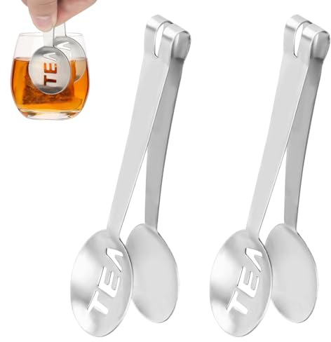 2 Stück Silberne Teebeutelpresse, Edelstahl-Siebgreifer Pickerzange Clip-On-Sieblöffel Quetschzange Eiswürfel Zuckerwürfel Teezubehör für Teetrinker