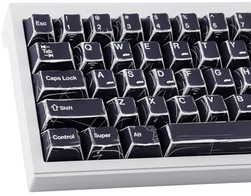 Touches PBT, 136 touches, japonais, manga, noir, style rétro, minimaliste, profil cerise, sublimation, pour claviers mécaniques Cherry Gateron MX Swithes ISO/ANSI