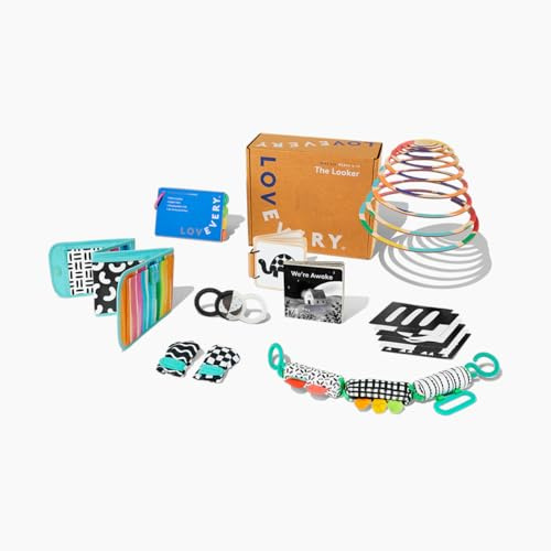 LOVEVERY, The Looker Spielset + Bonusbücher, kontrastreiches Spielzeug für Baby, Neugeborene Essentials und bestes Baby-Geschenk, 0+ Monate
