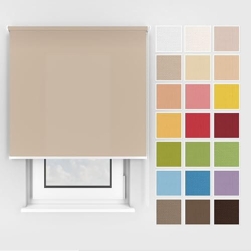 Estika Tenda a rullo con foratura - 95 x 150 cm - Beige scuro - montaggio a soffitto o parete, per interni, per finestre e portefinestre, tessuto semi-trasparente, disponibile in 25 colori