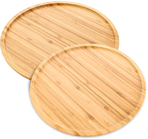 JMIATRY 2 Stück Bambus Untersetzer Rund, Holztablett Rund 30cm, Untersetzer Holz für Tee, Kaffee, Lebensmittel, Heimdekoration