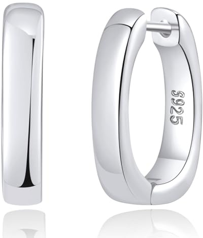 Senteria Ohrringe Silber 925 Creolen Klein Dicke Eckige Ohrringes Breite Chunky Sterling Silber Ohrringe Damen 15MM