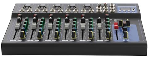 Donened - Mixer audio Bluetooth 7 canali, mixer DJ Live Studio con USB Sound Mixing Console, 6 modalità musicali, Soundboard Audio DJ Mixer, per la casa, KTV, registrazione musicale, webcasting