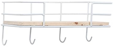 Hemobllo Mensola da Parete Bianca con Ganci in Battuto Portaoggetti Decorativo e Organizer Multifunzionale per Camera Cucina e Ufficio Supporto da Muro per Chiavi e Accessori