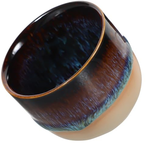 MUCKLILY Taza de Cerámica Japonesa sin Asa Taza de Agua Resistente Altas Temperaturas para Té Diseño con Acabado Esmaltado Marrón y Azul para del Té