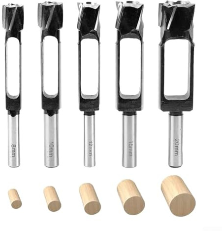 5 Stück 8-20 mm Karbonstahl Holzdübel Zapfenbohrer Set, stabiles Fräser-Set für DIY Holztischerei