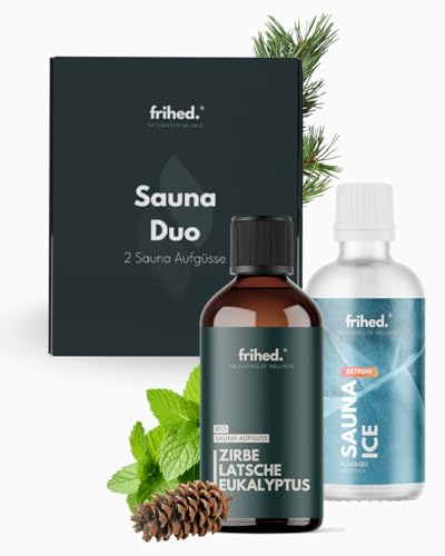 frihed. Sauna Infusion Duo - Highly Concentrated Sauna Oil - Gift Set for Sauna Lovers - 100 ml Glass Bottles - Made in Lüneburg (Mountain Power)