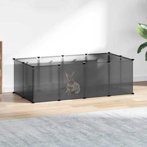 Hasenkäfig Freigehege,Kleintierkäfig Schwarz 144x74x46,5 cm PP und Stahl,Haustierhaus für innen & draußen