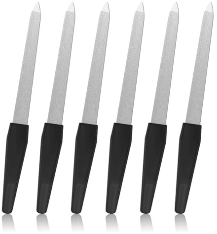 6 Pcs Metal Nail File for Natural Nails 6 Inch Fingernail Files Professional Manicure Tools Sword Shape Anti-Slip Handle for Women(Black)