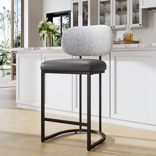 ALPHA HOME Barhocker Einzeln mit Lehne Küchenhocker mit Fußstütze | Barstuhl mit Metallgestell Barstühle für Küche, Esszimmer, Hausbar, Kaffeefarbe
