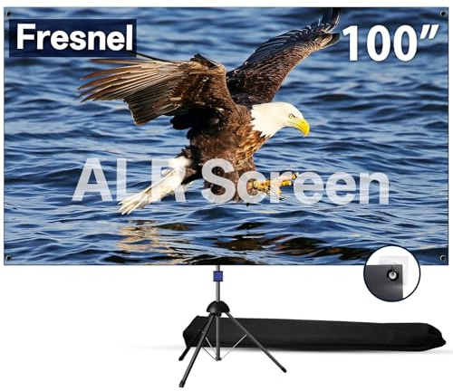 ALR Projector Screen, 100 inch Fresnel ALR Screen with Stand, 90% Ambient Light Rejecting Grey Projection Screen, Active 3D & 4K Ultra HD HDR, Wall Mount, Portable for Indoor & Outdoor Use