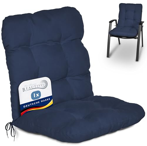 Beautissu Coussin Exterieur Jardin Flair NL - Coussin Chaise Jardin pour Chaise, Fauteuil ou transat de Jardin, terrasse ou Balcon - 100x50x8cm - Dossier Standard – Bleu foncé