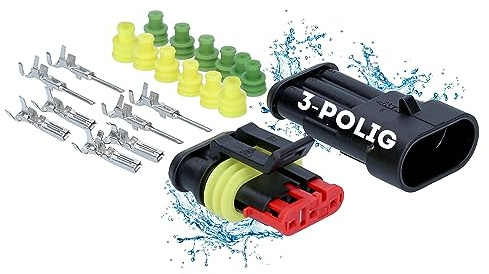 Kalitec KALI-1003 AMP Superseal Set 3 Pôles, Connecteur Étanche IP67 | Fiche rapide automobile 1,50 mm2 en polyamide, résistant à l'huile et l'essence pour voiture, moto et bateau