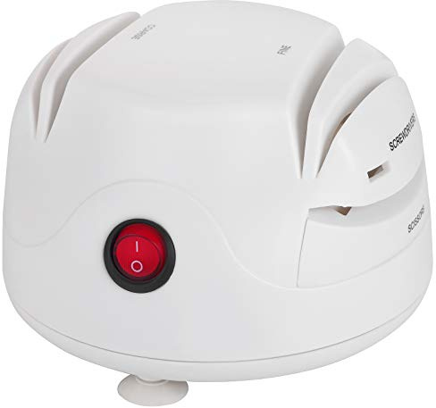 StilGut Aiguiseur de couteaux électrique, affûteur avec ventouse et différents niveaux d'affûtage, pour couteaux ciseaux et tournevis, blanc