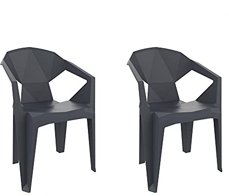 RESOL Delta Set 2 chaises de Jardin avec accoudoirs, empilable | Fauteuil Design Moderne, léger et Durable, Filtre Solaire UV | pour Patio, Balcon ou terrasse, Salle à Manger extérieure - Gris Foncé