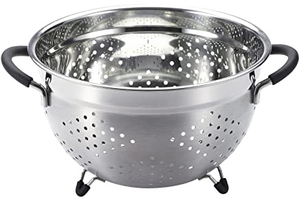 MasterPro Foodies | Escurridor de Cocina con Asas y Patas de Silicona | Diámetro 24 cm | Fabricado en Acero Inoxidable | Muy Resistente y Fácil de Limpiar | Colador de Rápido Drenaje