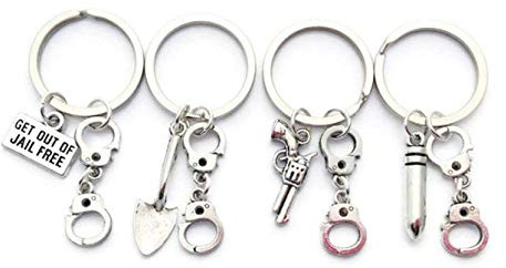 4 Best Friend Keyrings,Partner in Crime Keychains,Friendship Set,Gift for Sisters,Handcuff Accessory,Get Out of Jail Free,Four Cousins
