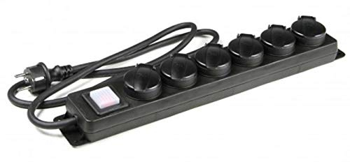 1 x 6-Fach Schuko Mehrfach Steckdosenleiste beleuchteter Schalter IP44 - H07RN-F 3x1,5 mm² (für den Außenbereich und den Einsatz auf Baustellen) (1, 6-Fach Steckdosenleiste SCHWARZ Schalter IP44)
