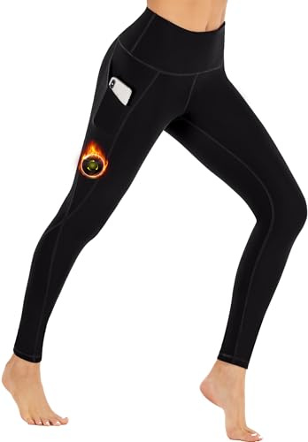 Ewedoos Fleece Lined Leggings Women Thermal Leggings for Women with Pockets High Waisted Winter Warm Tights Pants Clothes Black