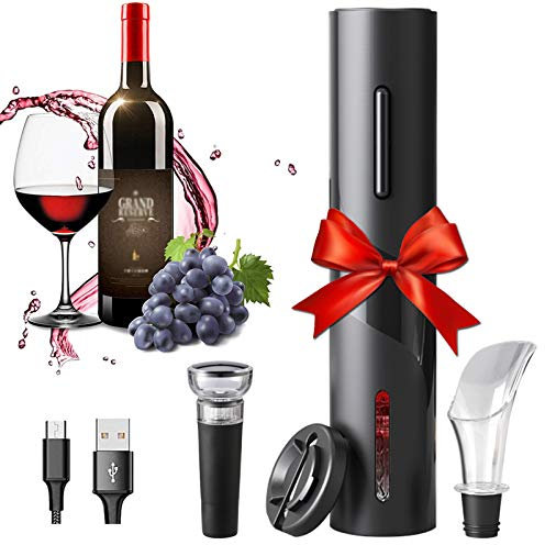 Amdo Electric Bottle Opener, Electric Wine Bottle Openers Set with USB Charging Line, Foil Cutter, Wine Bottle Stopper, Wine Pourer for Home, Restaurant, Party, as Gift For Family