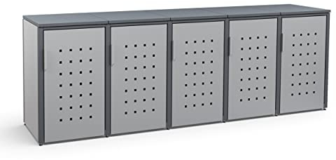 MEISTERBOX – 5er Mülltonnenbox Mülltonnenverkleidung mit Flachdach - 240L - Korpus Signalgrau/Pfosten & Dach Anthrazit