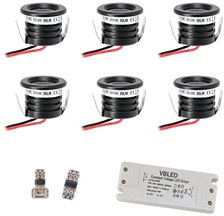 VBLED© 6er KIT VISUM 1W Mini-Einbauspot Mini Spot IP65 Warmweiss Inkl. 12V LED Trafo