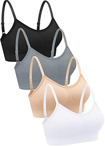 Geyoga 4 Reggiseni Sportivi Top Bra Donna (M, Nero, Grigio Chiaro, Bianco, Rosa)