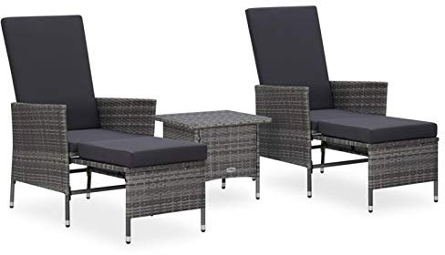 Festnight 3tlg Balkonmöbel Rattan 2 Personen Balkon Set Sitzgruppe Polyrattan Rattanset Bistroset Balkonset mit Tisch Gartenmöbel Gartengarnitur Terrasse Balkontisch Balkonstuhl Terassenmöbel Grau