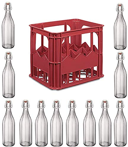 Kit cassetta portabottiglie 12 Posti completo di 12 Bottilglia Costolata 1 litro con tappo meccanico