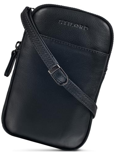 STILORD 'Loki' Vintage Echtleder Handytasche - Brustbeutel Perfekt für Reisen, Festivals & Unterwegs - Kleine Umhängetasche für Smartphone Farbe:schwarz