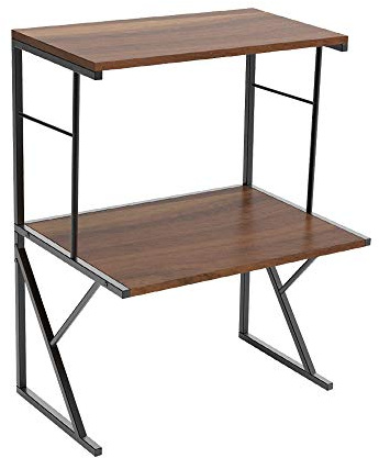 Space Saving Worktop Organiser Stand Shelf for Printer, Kitchen Storage Countertop Rack Stand for Microwave Oven, Air Fryer, Over Microwave Shelf Unit, Home Office Organisation (Walnut, 3 Tiers)