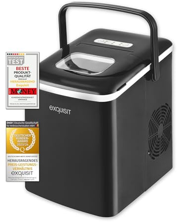 Exquisit EM 6002 sw Eiswürfelmaschine - 1,8l Wassertank - 12kg/24h, Schwarz | Schnelle Eiswürfel in 7 Min - Ohne Wasseranschluss - LED Statusanzeige - Ideal für Büro, Homeoffice, Camping & Party