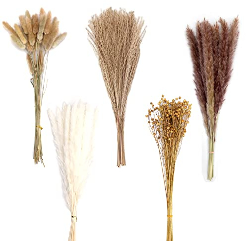 Pampasgras Getrocknet 90 Stück Set Natürliche Trockenblumen Braun Weiß Pampasgras Flauschige WedelTrockenblumen Strauß Dried Flowers Heim Decor
