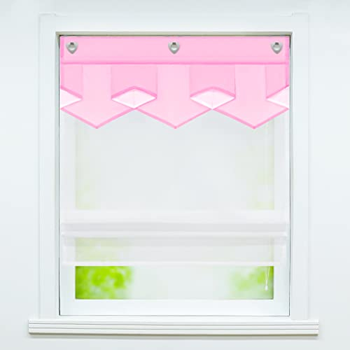 Joyswahl Voile Ösenrollo Modernes Raffrollo mit farbigem Abschluss »Anita« Wohnzimmer transparentes Raffrollo mit Hakenaufhängung, ohne Bohren BxH 100x140cm Rosa 1er Pack