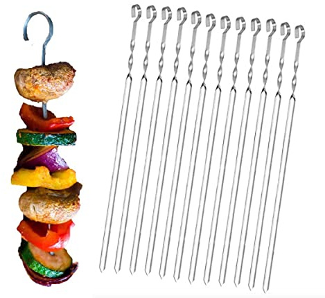 Tenero Grillspieße 12 Stück aus hochwertigem Edelstahl zum Grillen und Lagerfeuer | Wiederverwendbarer Schaschlikspieße mit 37,5cm Länge ideal für Fleisch, Gemüse und Stockbrot