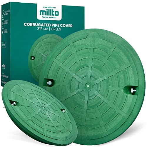 Millto™ Copertura per pozzetti in plastica rotonda Ø DN315 verde PP coperchio per canale, coperchio per tubo di scarico, coperchio per cisterna, Kl.A15, carico fino a 1,5 t, copertura ondulata